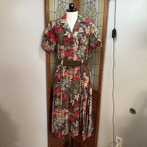 Vintage 80's 90's Cottagecore Floral Jodi Michaels Belted Button Up Dress Size 8